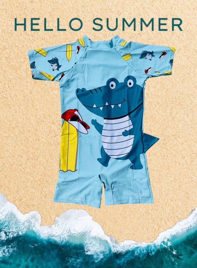 DRAUSS Kids Swimming Costume Set | One-Piece Swimsuit with Cap, Goggles & Ear Plugs | Unisex Swimwear for Boys and Girls | Ideal for Pool, Beach, Swimming Lessons & Water Fun (3-4 Y_Dino Blue) - Image 2