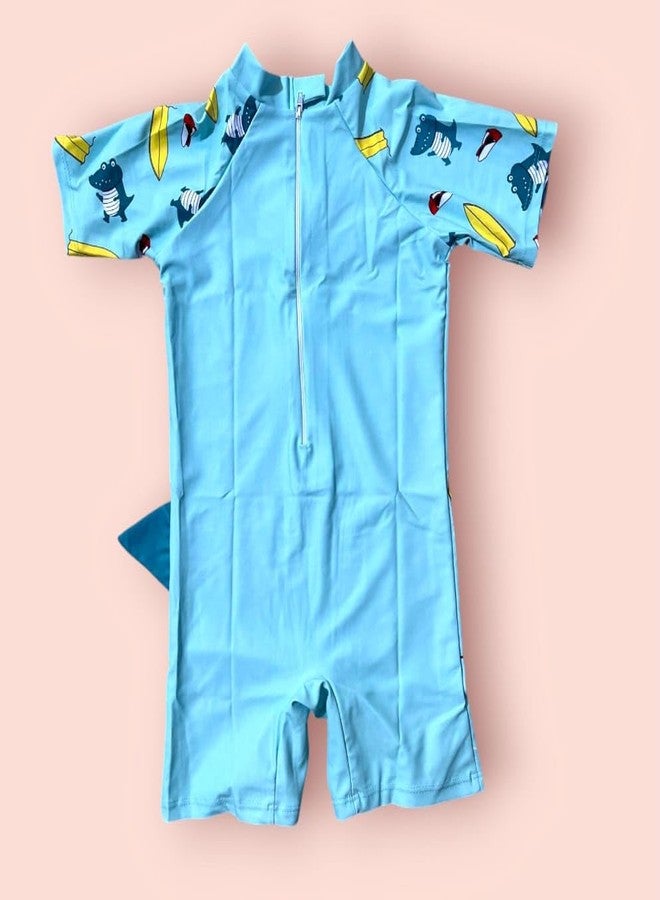 DRAUSS Kids Swimming Costume Set | One-Piece Swimsuit with Cap, Goggles & Ear Plugs | Unisex Swimwear for Boys and Girls | Ideal for Pool, Beach, Swimming Lessons & Water Fun (3-4 Y_Dino Blue) - Image 5