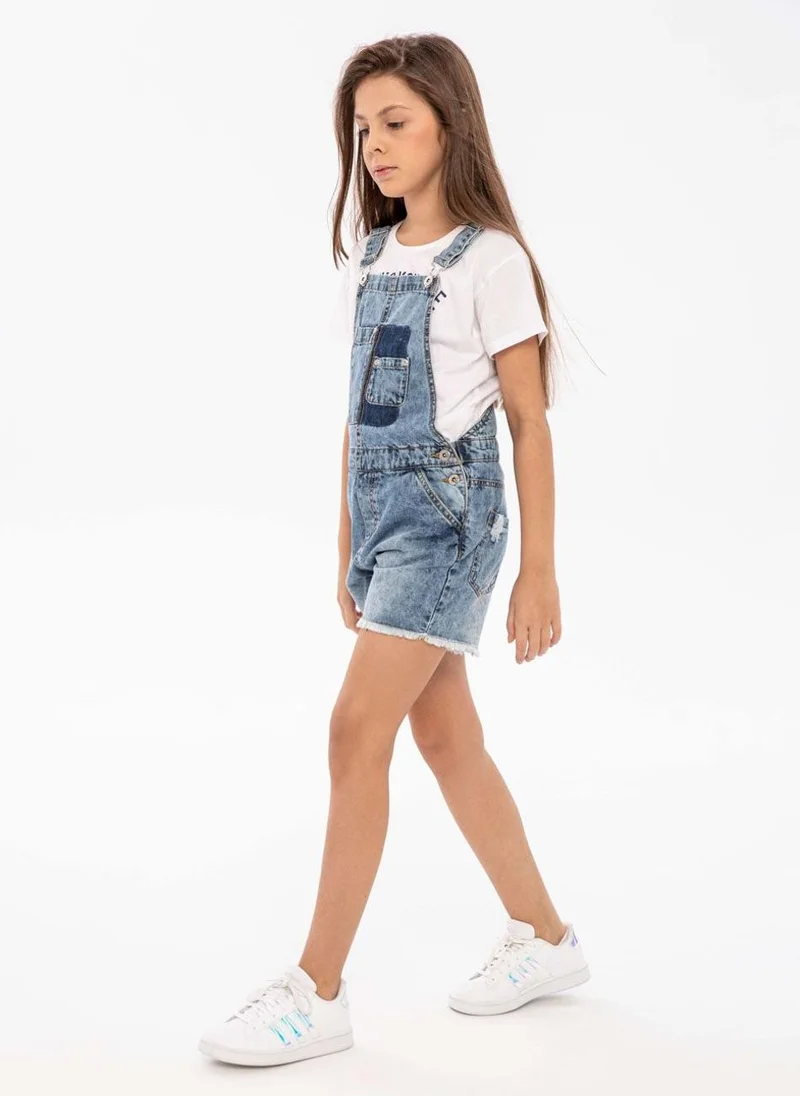 مينوتي Kids Girls Denim Short Dungaree