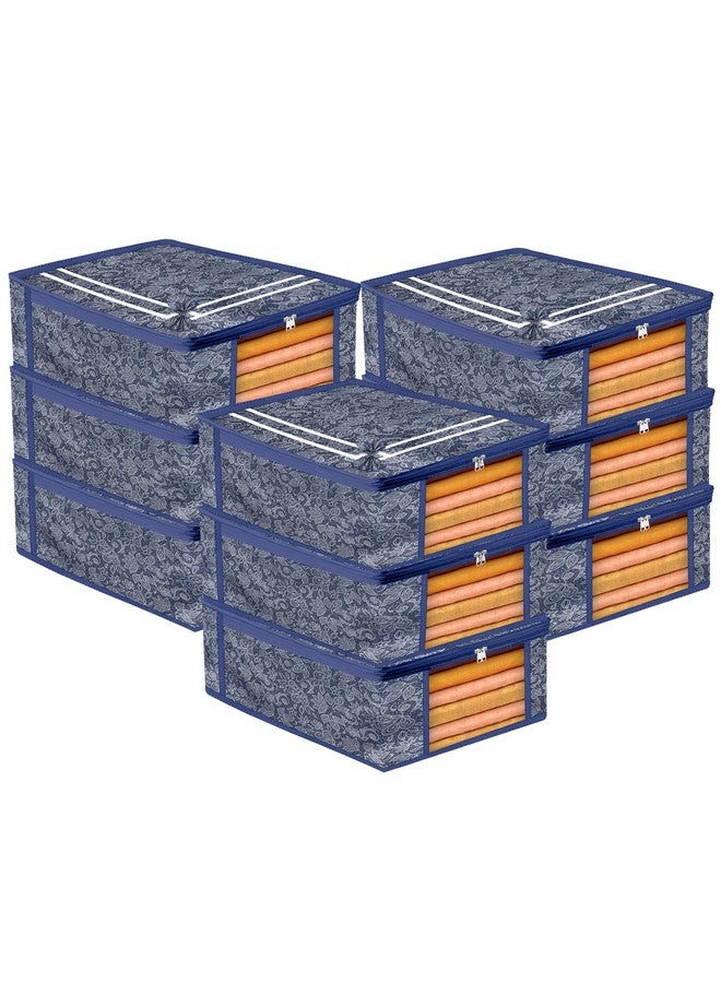 Kuber Industries Pack of 9 Saree Storage Bag | 9 Inch | Wardrobe Bag for Lehenga-Suit | Garments Bag | Lightweight-Portable Clothes Bag | Visible Window Saree Bag | Bow Flower Printed | Navy Blue - Image 1