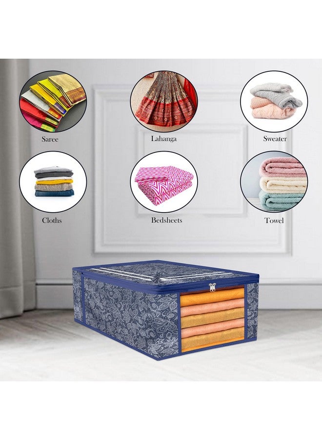 Kuber Industries Pack of 9 Saree Storage Bag | 9 Inch | Wardrobe Bag for Lehenga-Suit | Garments Bag | Lightweight-Portable Clothes Bag | Visible Window Saree Bag | Bow Flower Printed | Navy Blue - Image 4