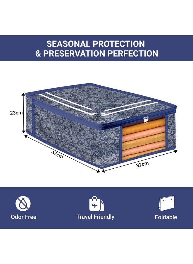 Kuber Industries Pack of 9 Saree Storage Bag | 9 Inch | Wardrobe Bag for Lehenga-Suit | Garments Bag | Lightweight-Portable Clothes Bag | Visible Window Saree Bag | Bow Flower Printed | Navy Blue - Image 3