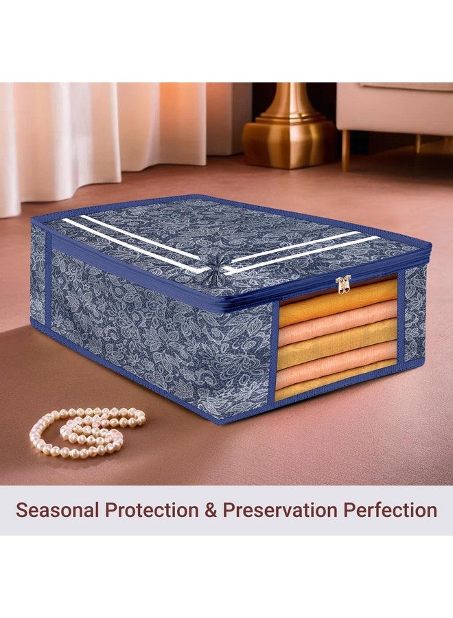 Kuber Industries Pack of 9 Saree Storage Bag | 9 Inch | Wardrobe Bag for Lehenga-Suit | Garments Bag | Lightweight-Portable Clothes Bag | Visible Window Saree Bag | Bow Flower Printed | Navy Blue - Image 2