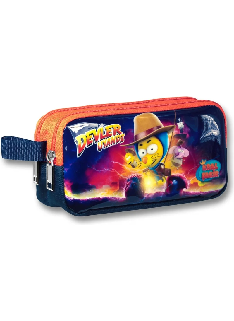 Ümit Çanta Kral Şakir Navy Blue-Orange Giants Awakened Two-Partition Pencil Case - Boy