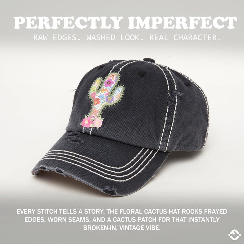 Funky Junque Women's Hat Distressed Vintage Adjustable Baseball Cap - Cactus (Black) - Image 5