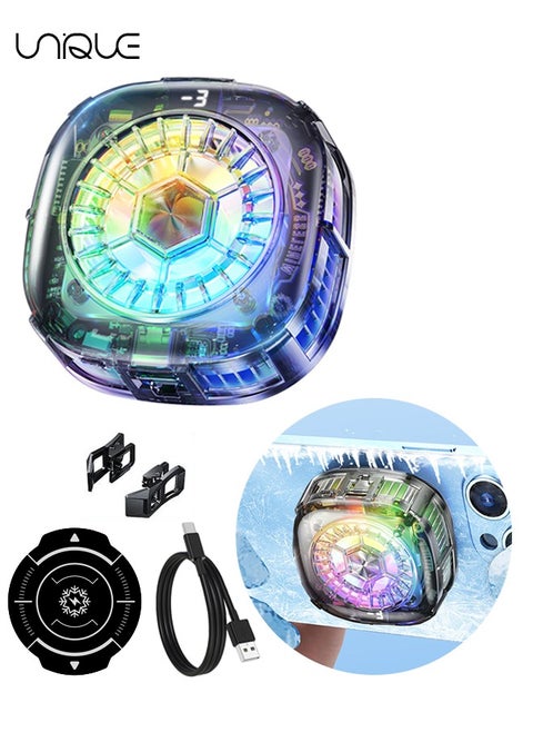 Magnetic Phone Cooler - RGB Transparent Phone Cooling Fan with Semi-Conductor Cooling Chip, Magnetic Cellphone Radiator with Temperature Display for Mobile Gaming/Tiktok Live Streaming