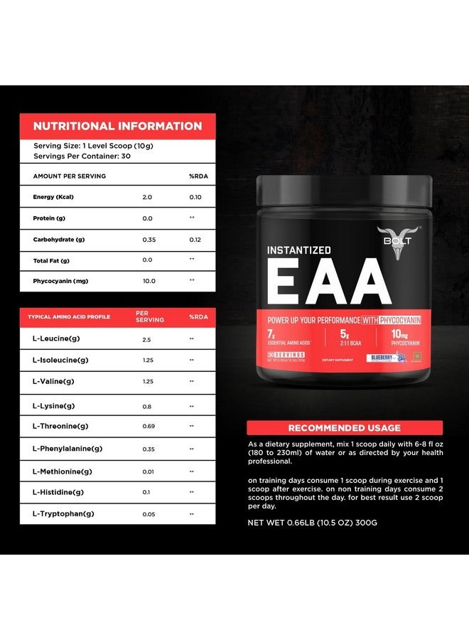 Bolt Nutrition Eaa 300Gm, 30 Servings|Nine Essential Amino Acid With Bcaa 5000|Eaa Supplement For Men & Women- Blueberry Blast - Powder - Image 3