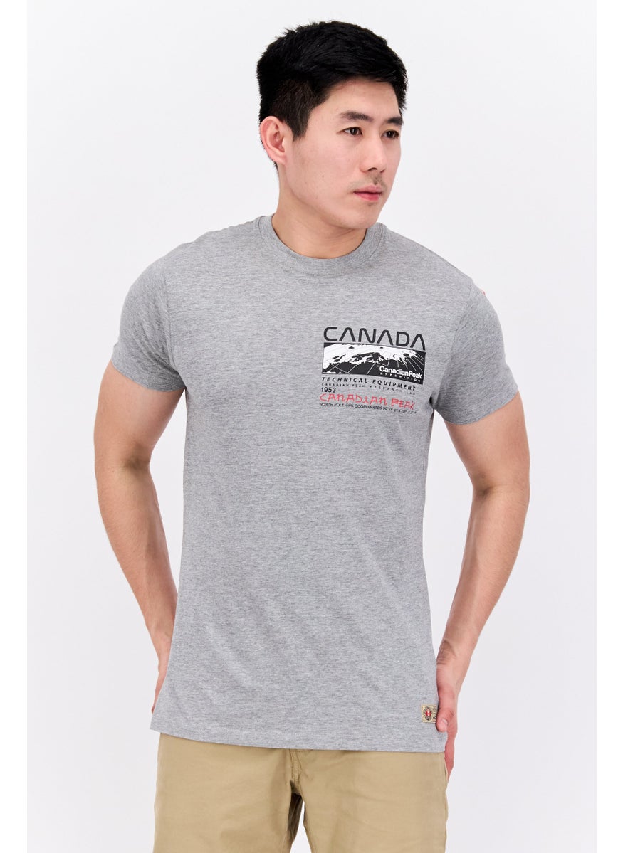 Canadian Peak - Men Crew Neck Short Sleeve Graphic Printed T-Shirt, Grey Heather - Image 1