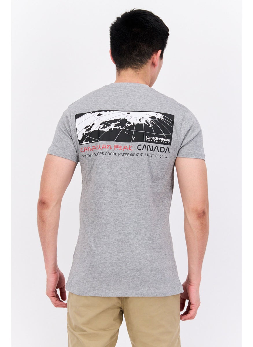 Canadian Peak - Men Crew Neck Short Sleeve Graphic Printed T-Shirt, Grey Heather - Image 1