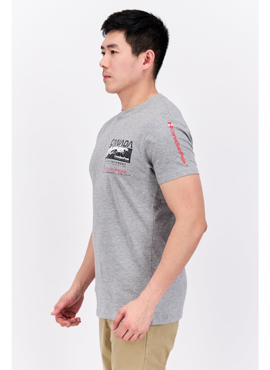 Canadian Peak - Men Crew Neck Short Sleeve Graphic Printed T-Shirt, Grey Heather - Image 1