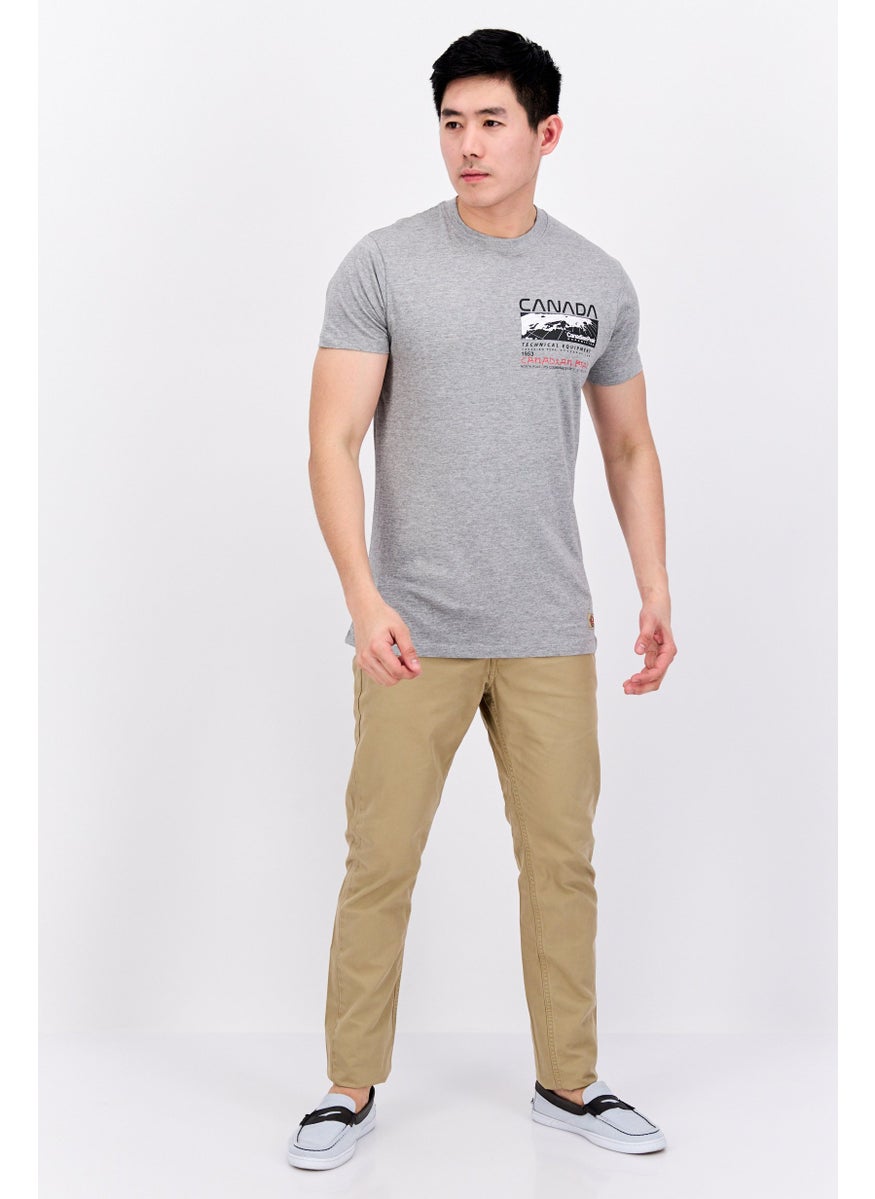 Canadian Peak - Men Crew Neck Short Sleeve Graphic Printed T-Shirt, Grey Heather - Image 1