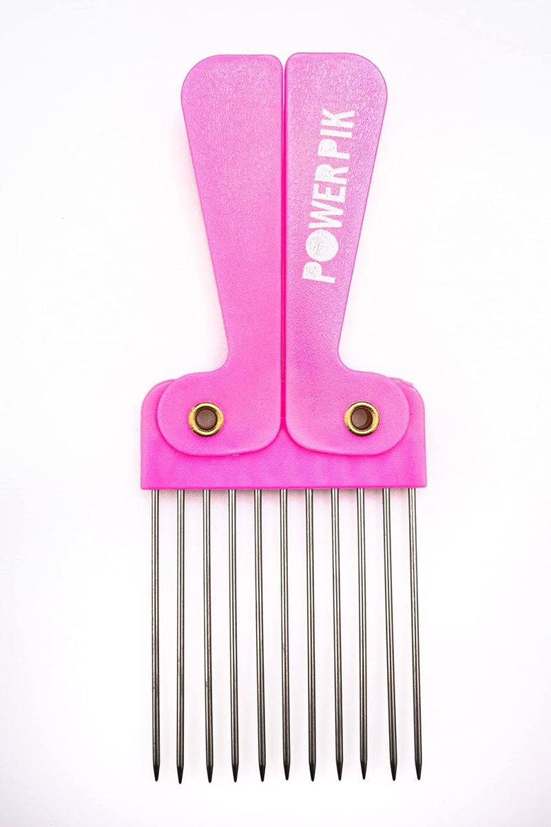 Pink Folding Pik Comb with metal pins Ideal for Afro Curly Wavy Hair Types