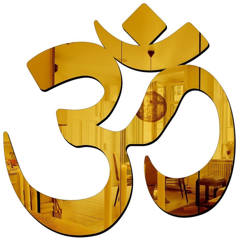 Wall1ders Om Mirror Wall Stickers (Size 15 X 15 Cm, Golden) Mirror Stickers For Wall.(Plastic)-Self-Adhesive - Image 1