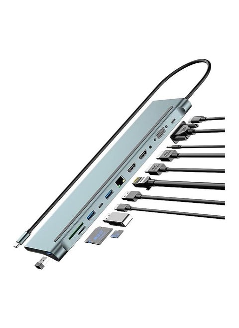 Multifunctional USB C Docking Station Dual Monitor for Dell HP Surface Laptop,14 in 1 Triple Display USB C Hub Multiple Adapter, USB C Dongle with 2 HDMI 4K VGA5 USB Port 100W PD Charger