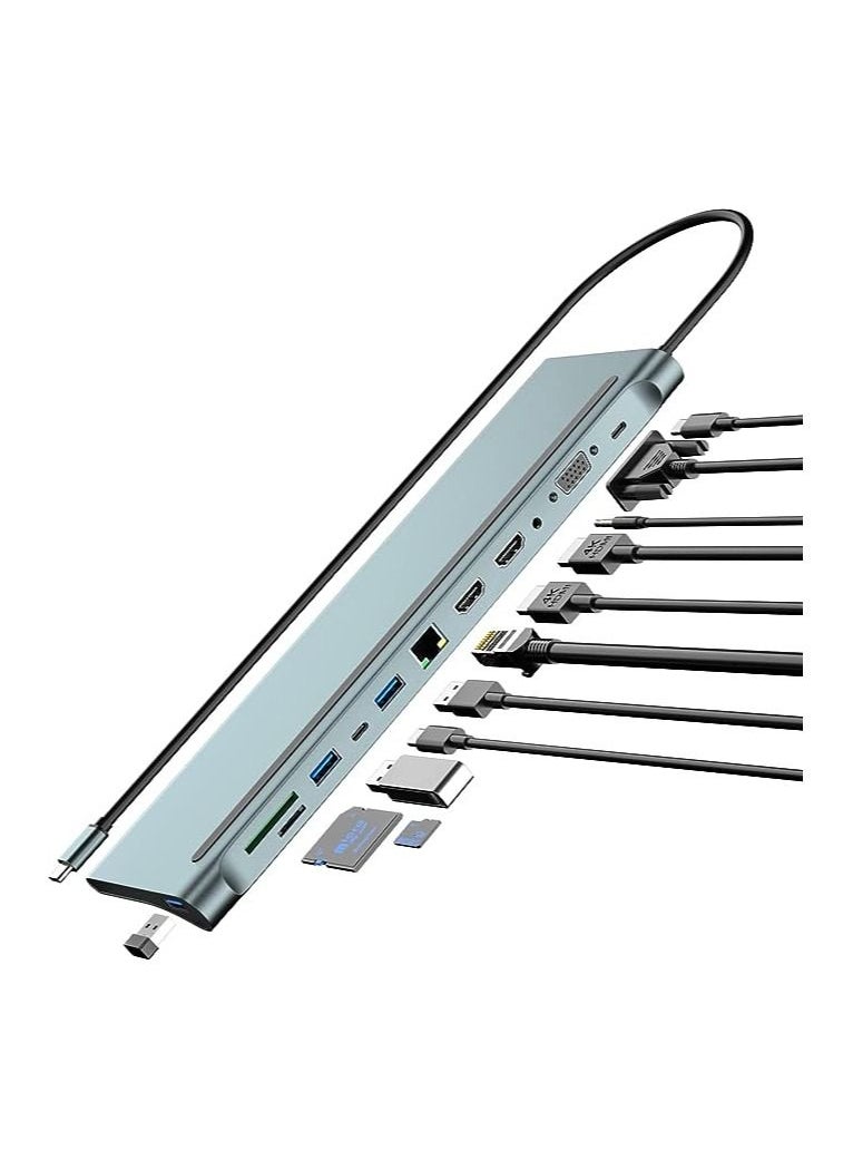 Generic - Multifunctional USB C Docking Station Dual Monitor for Dell HP Surface Laptop,14 in 1 Triple Display USB C Hub Multiple Adapter, USB C Dongle with 2 HDMI 4K VGA5 USB Port 100W PD Charger - Image 1