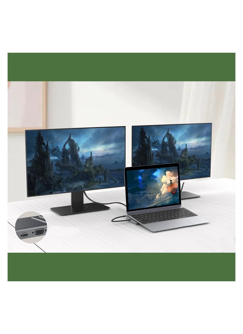 Generic - Multifunctional USB C Docking Station Dual Monitor for Dell HP Surface Laptop,14 in 1 Triple Display USB C Hub Multiple Adapter, USB C Dongle with 2 HDMI 4K VGA5 USB Port 100W PD Charger - Image 1