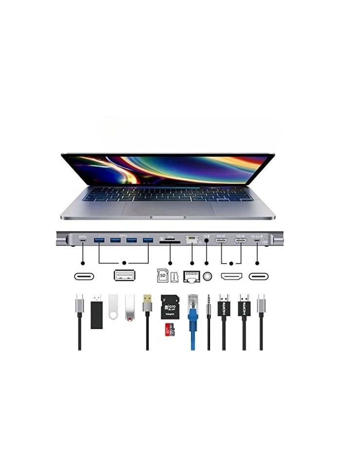 Generic - Multifunctional USB C Docking Station Dual Monitor for Dell HP Surface Laptop,14 in 1 Triple Display USB C Hub Multiple Adapter, USB C Dongle with 2 HDMI 4K VGA5 USB Port 100W PD Charger - Image 1