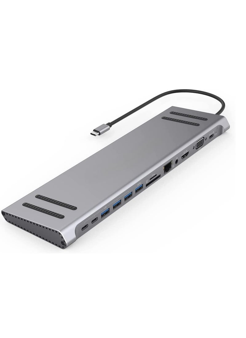 Generic - Multifunctional USB C Docking Station Dual Monitor for Dell HP Surface Laptop,14 in 1 Triple Display USB C Hub Multiple Adapter, USB C Dongle with 2 HDMI 4K VGA5 USB Port 100W PD Charger - Image 1