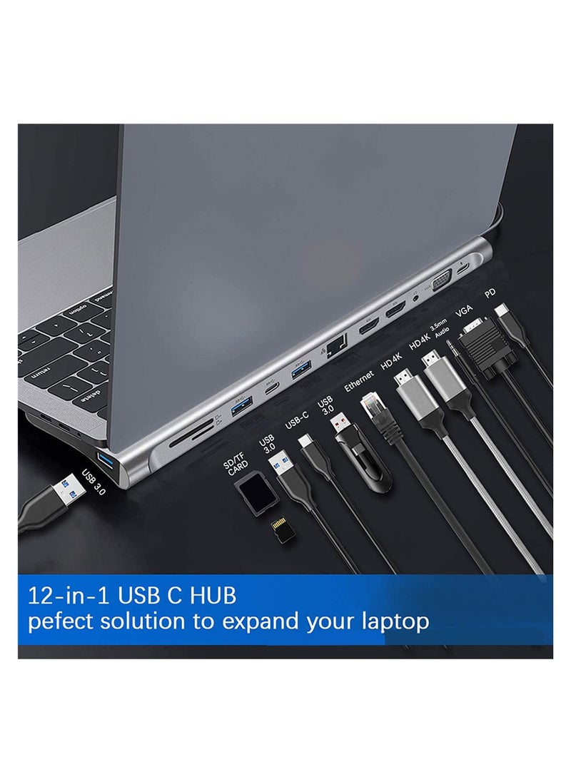 Generic - Multifunctional USB C Docking Station Dual Monitor for Dell HP Surface Laptop,14 in 1 Triple Display USB C Hub Multiple Adapter, USB C Dongle with 2 HDMI 4K VGA5 USB Port 100W PD Charger - Image 1