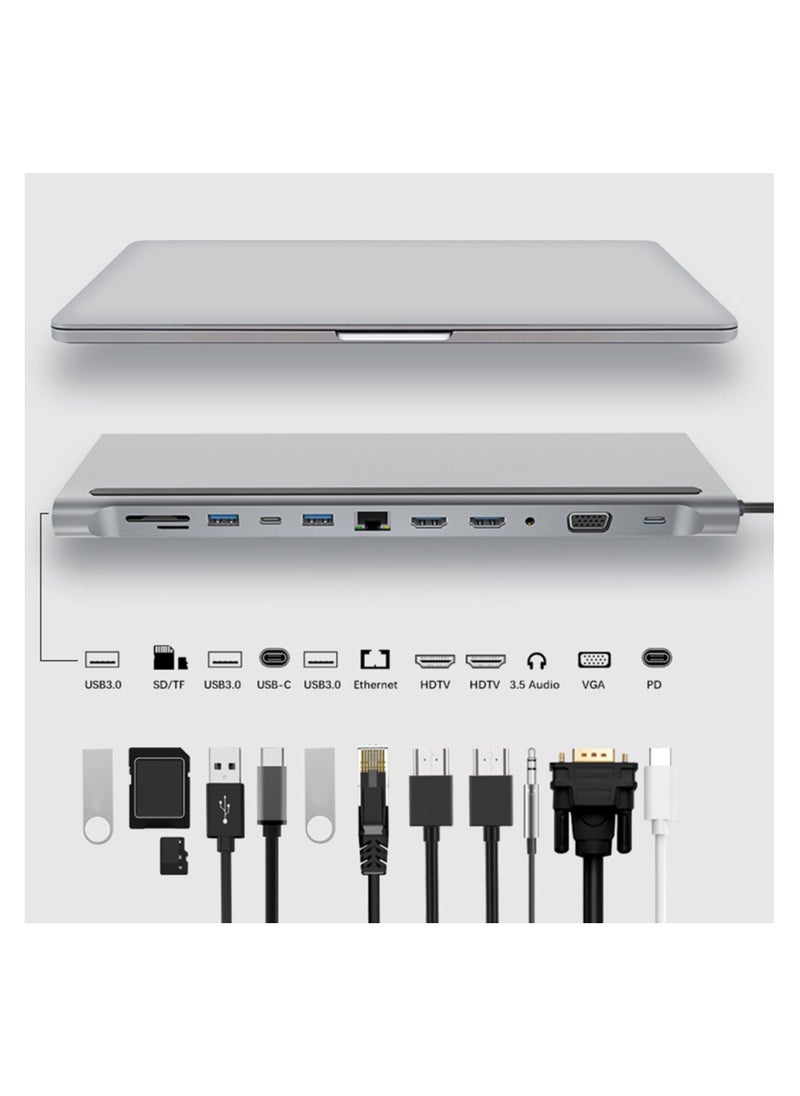 Generic - Multifunctional USB C Docking Station Dual Monitor for Dell HP Surface Laptop,14 in 1 Triple Display USB C Hub Multiple Adapter, USB C Dongle with 2 HDMI 4K VGA5 USB Port 100W PD Charger - Image 1