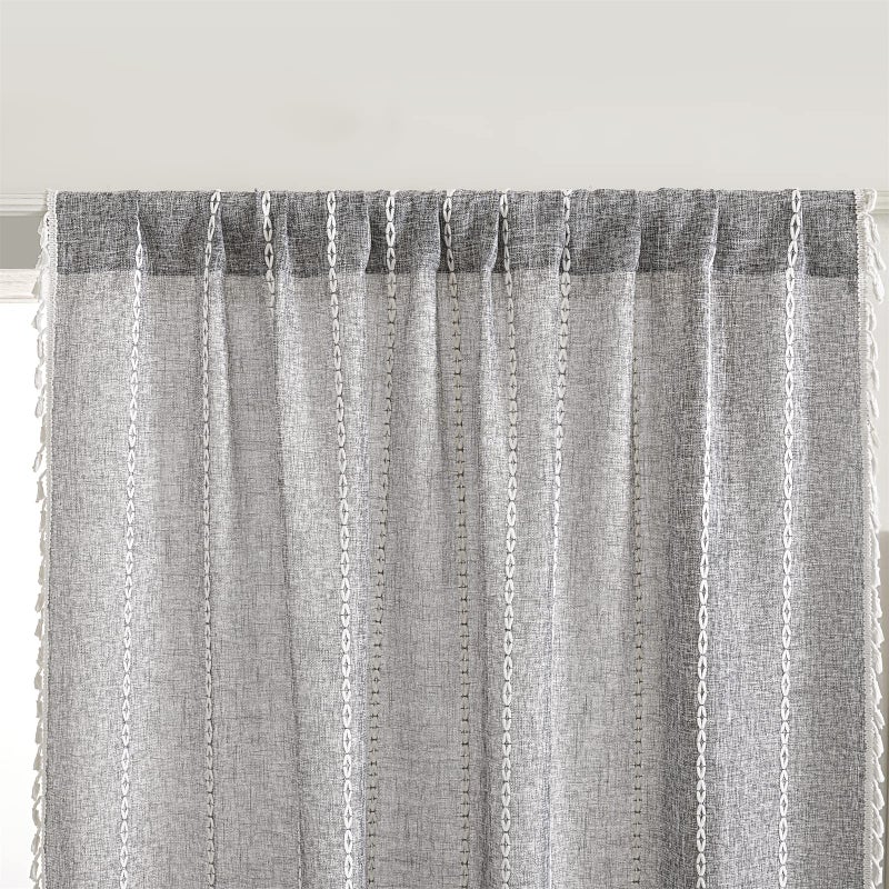 RoomTalks Dark Gray Boho Farmhouse Curtains for Bedroom Living Room 84 Inch Length French Cabin Rustic Country Cute Charcoal Window Curtain Panels Bohemian Chic Tassel Draperies, 84â€™â€™L x 52â€™â€™W - Image 5