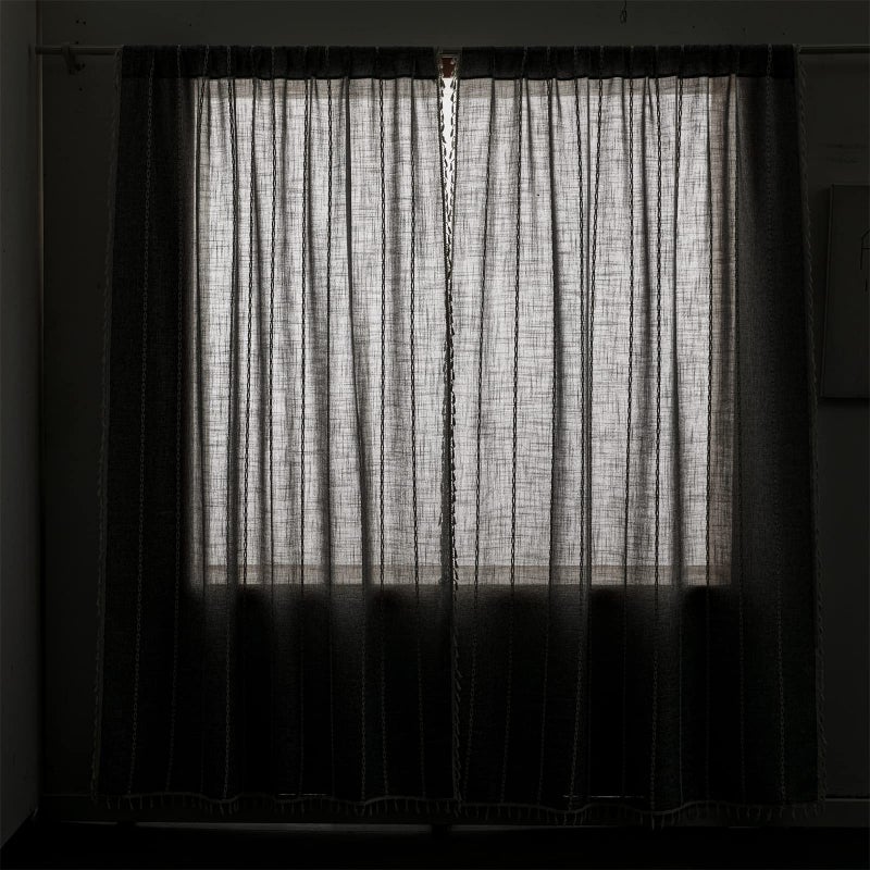 RoomTalks Dark Gray Boho Farmhouse Curtains for Bedroom Living Room 84 Inch Length French Cabin Rustic Country Cute Charcoal Window Curtain Panels Bohemian Chic Tassel Draperies, 84â€™â€™L x 52â€™â€™W - Image 4