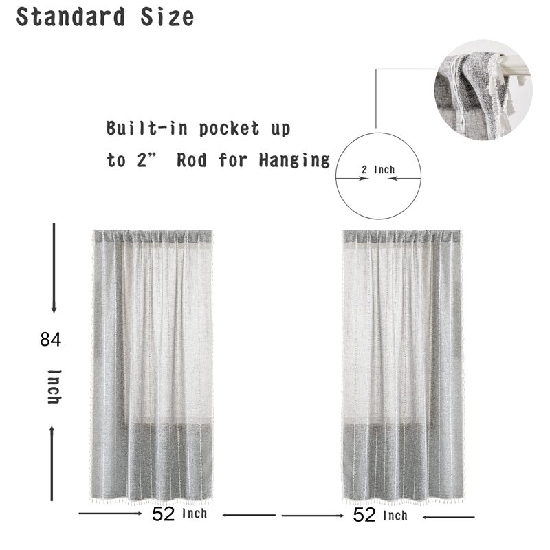 RoomTalks Dark Gray Boho Farmhouse Curtains for Bedroom Living Room 84 Inch Length French Cabin Rustic Country Cute Charcoal Window Curtain Panels Bohemian Chic Tassel Draperies, 84â€™â€™L x 52â€™â€™W - Image 3