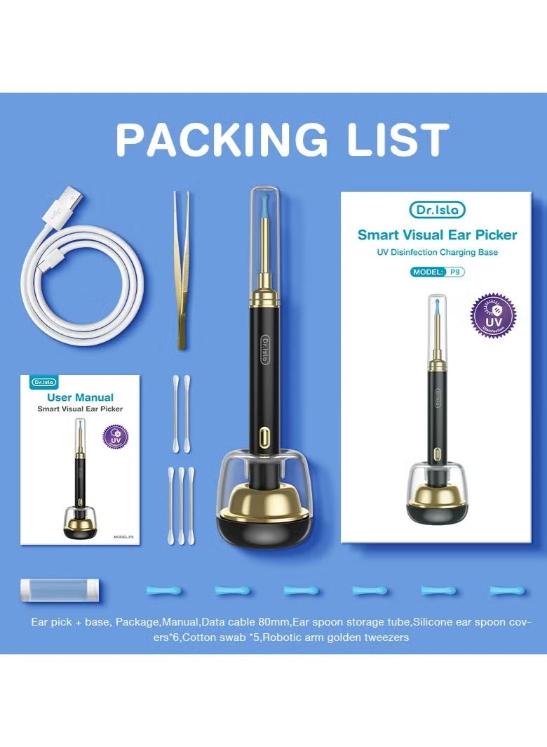 Dr.isla مِجراف أذن ذكي Dr. Isla P9 بالكاميرا – منظف شمع الأذن بصري لاسلكي WiFi متوافق مع Android/iOS، كاميرا عالية الدقة 1300W، تعقيم بالأشعة فوق البنفسجية، قابل للشحن (أبيض) - Image 2