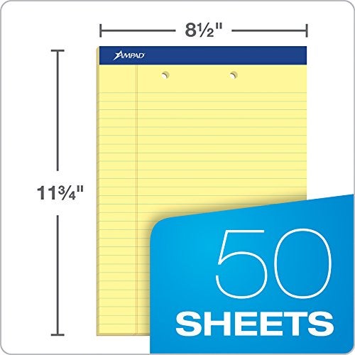 Ampad Evidence Perforated Pad,Size 8-1/2 x 11-3/4, Canary Yellow Paper , Legal Ruling , 50 Sheets per Pad, 2 Hole Punched, Pack of 12 (20-224) - Image 2