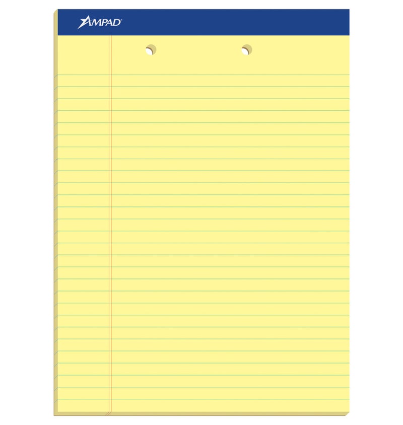 Ampad Evidence Perforated Pad,Size 8-1/2 x 11-3/4, Canary Yellow Paper , Legal Ruling , 50 Sheets per Pad, 2 Hole Punched, Pack of 12 (20-224) - Image 1