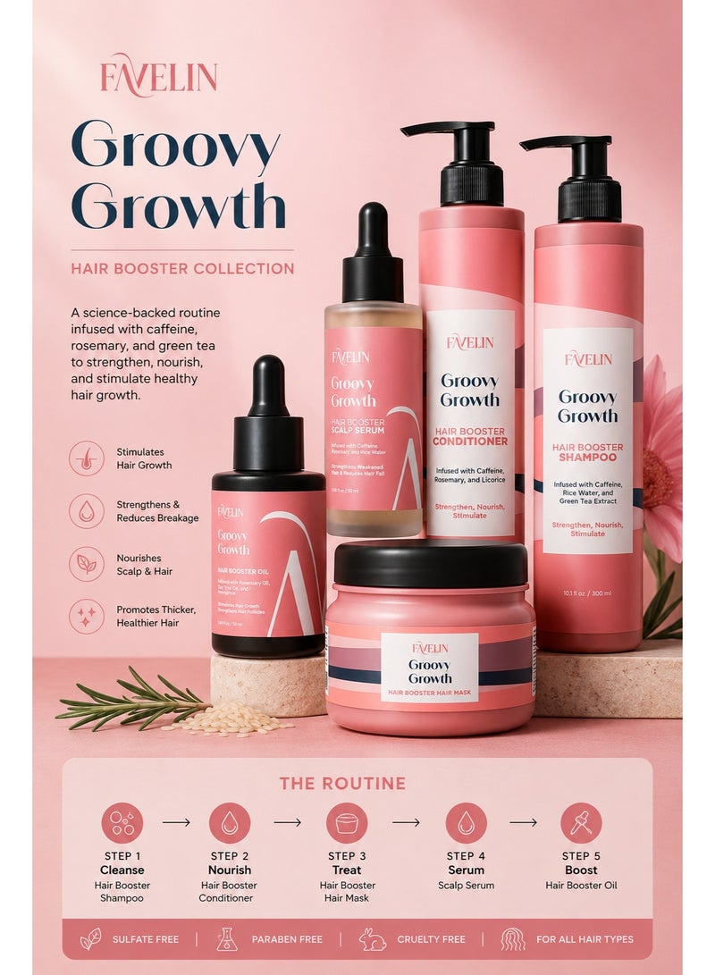 Favelin Groovy Growth Hair Booster Shampoo + Conditioner + Hair Mask 300 ml + Hair Serum 50 ml + Hair Oil  35 ml - Image 1