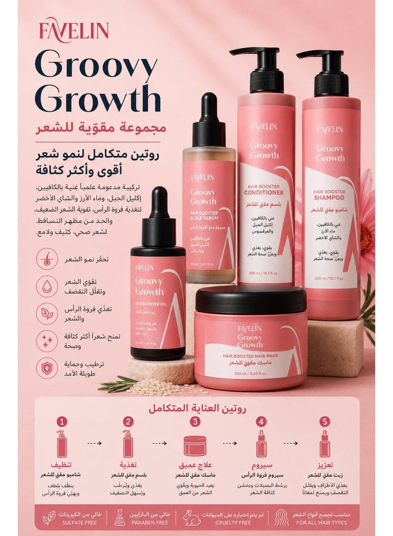 Favelin Groovy Growth Hair Booster Shampoo + Conditioner + Hair Mask 300 ml + Hair Serum 50 ml + Hair Oil  35 ml - Image 2