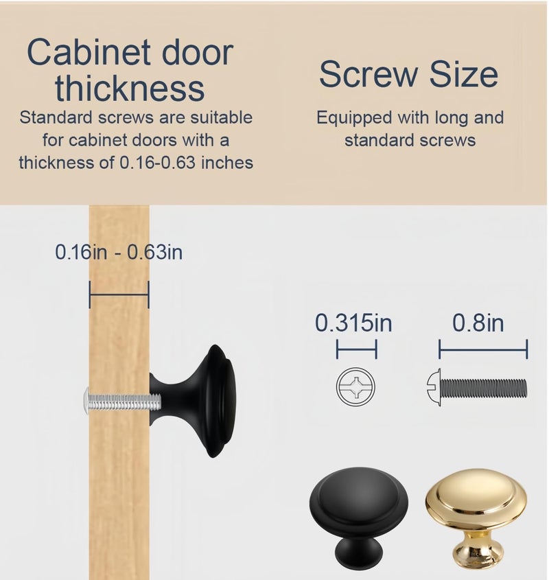 Xfopz 10 Pack Cabinet Knobs, 30mm Round Drawer Hardware for Dresser, Kitchen and Closet with Screws (Black) - Image 3