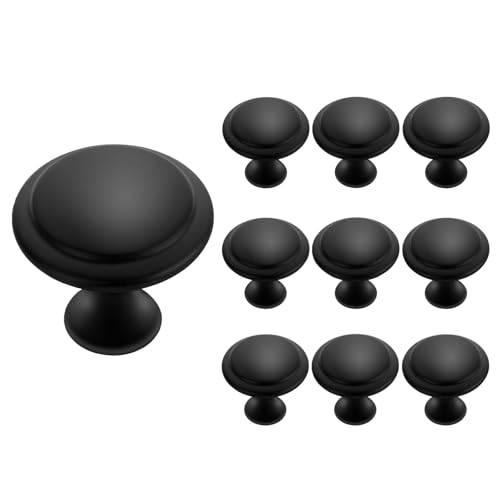 Xfopz 10 Pack Cabinet Knobs, 30mm Round Drawer Hardware for Dresser, Kitchen and Closet with Screws (Black) - Image 1