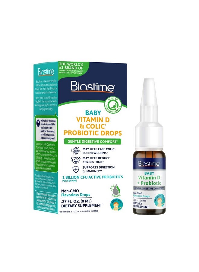 Biostime قطرات فيتامين د وبروبيوتيك كوليك من بيواستيم للأطفال حديثي الولادة حتى 3 سنوات | 100% من القيم اليومية لفيتامين د لدعم العظام والمناعة - يخفف الكوليك والهضم | 32 حصة - Image 1