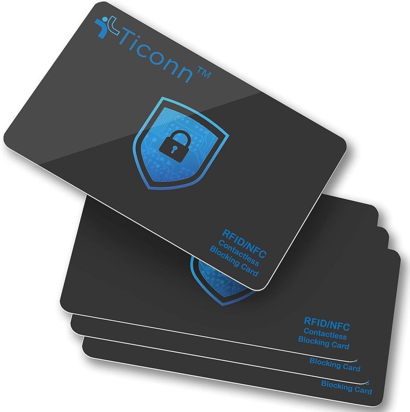 تيكون بطاقات حجب RFID من - عبوة من 4 قطع، مجموعة حماية ممتازة للبطاقات الائتمانية والخصم وجواز السفر بدون تلامس NFC للرجال والنساء، تصميم نحيف ذكي يناسب تمامًا المحفظة/الحقيبة (4) - Image 1