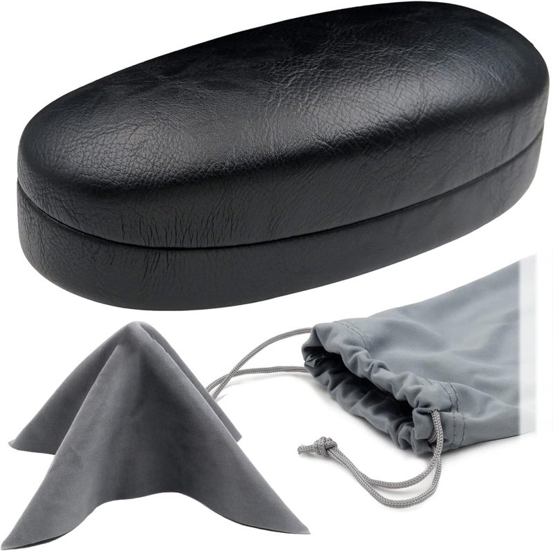 Styzere Hard Sunglasses Case for Medium, Large & Oversized frames with cleaning cloth & Pouch, Black - Image 1