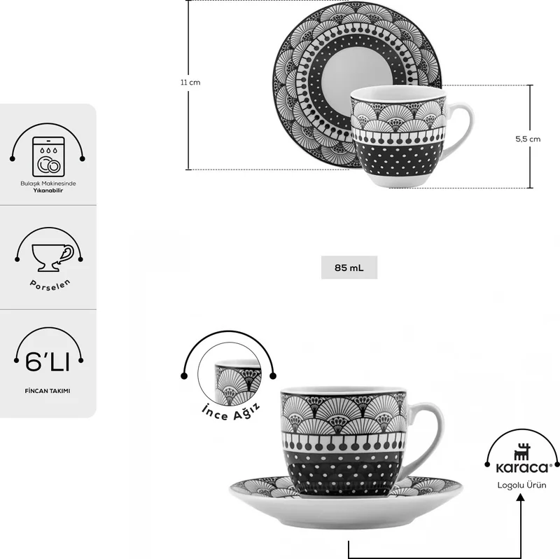 Karaca Aysel Set of 6 Coffee Cups 85 ml