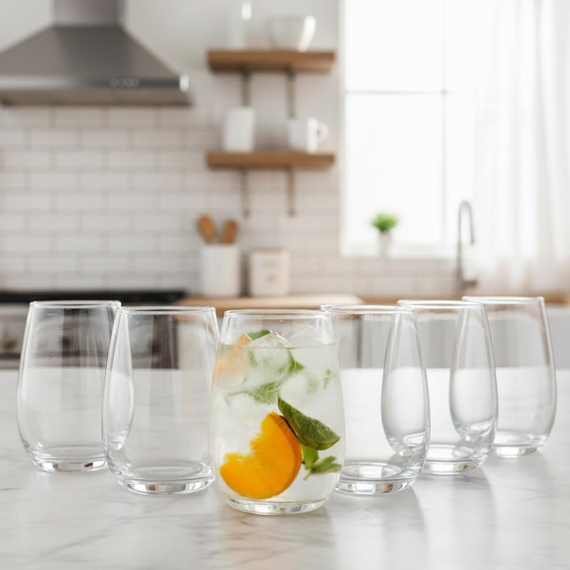 BLACKCARROT Water Glasses Set of 6 | 390 ML Transperant Drinking Glasses | Ideal for Juices, Cold Drinks, Smoothies - Image 1