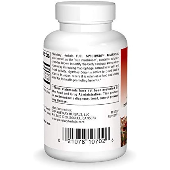Planetary Herbals Agaricus Extract Full Spectrum Capsules, 500 mg, 60 Count - Image 2