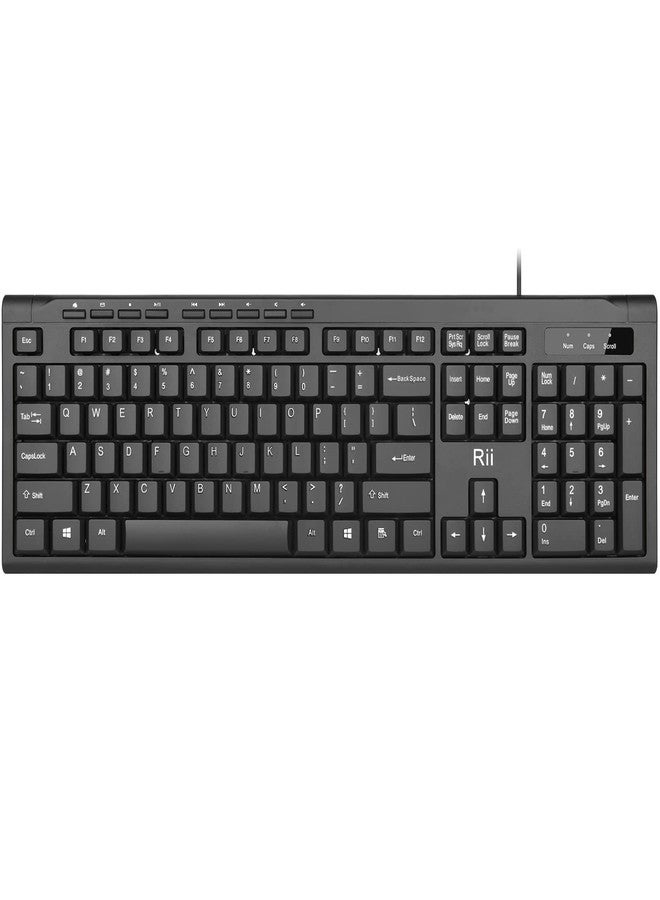 Rii RK907 Ultra-Slim Compact USB Wired Keyboard for Mac and PC,Windows 10/8 / 7 / Vista/XP (Black) (1PCS) - Image 1