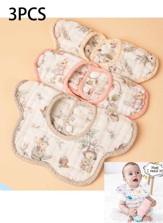 3 Pcs Mulin Bibs, Baby Bandana Saliva Bibs, Cute Flower Baby Bibs, Waterproof and Stain Resistant Saliva Cloth for Toddlers 1-36 Months - Image 1