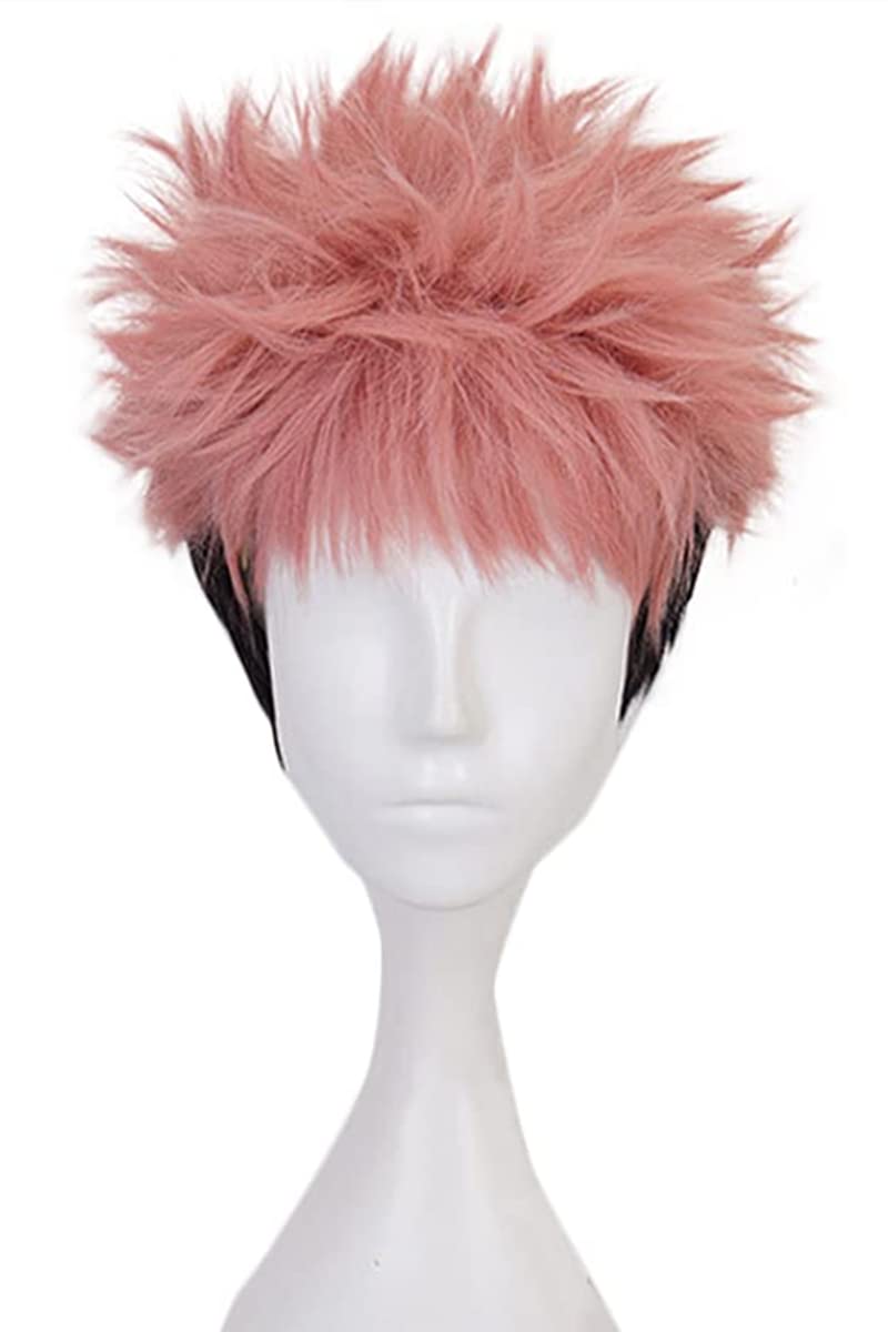 LeMarnia Men's Short Wavy Wig Pink Ombre Black Bangs Anime Styling Wig for Halloween itadori Cosplay Costume Wig - Image 1