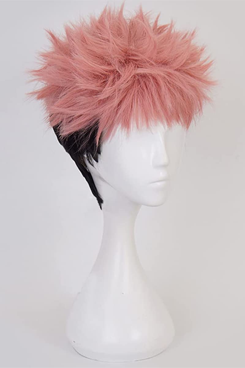 LeMarnia Men's Short Wavy Wig Pink Ombre Black Bangs Anime Styling Wig for Halloween itadori Cosplay Costume Wig - Image 2