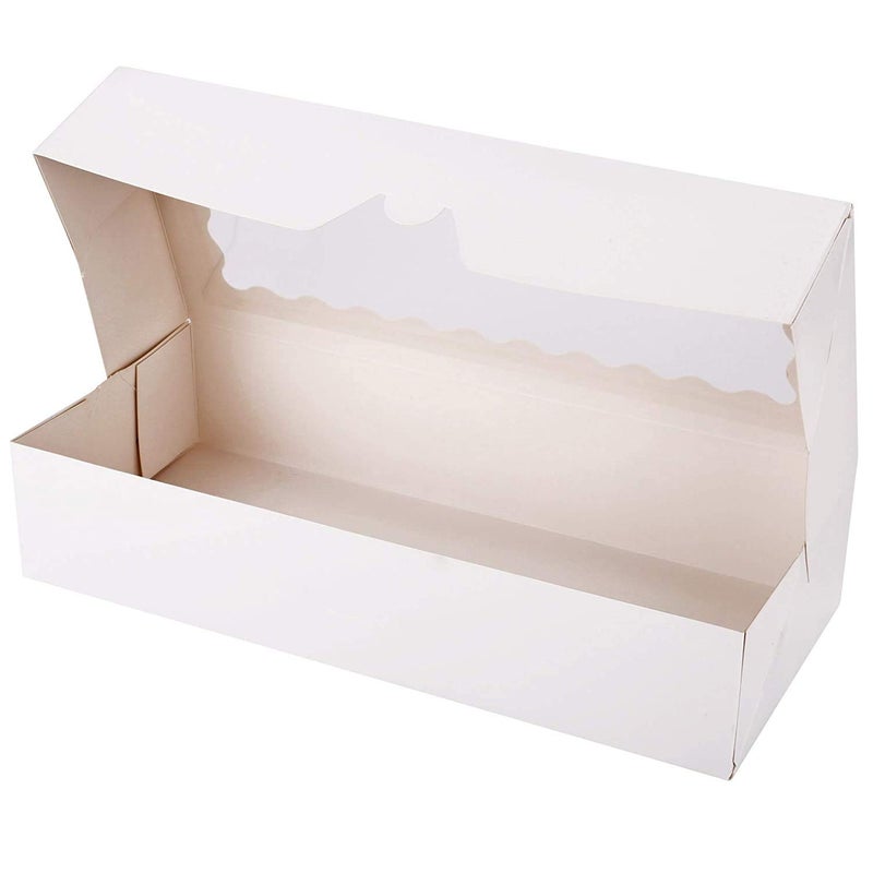 BAKEFY 6x3x25 50 White 2 Brownie Holder Beautiful White Paperboard Pastry Bakery Box Keep Donuts Muffins Cookies Safe AutoPop Up Feature and Clear Window - Image 2