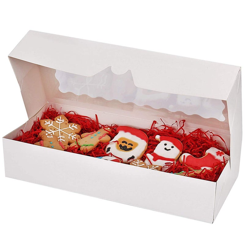 BAKEFY 6x3x25 50 White 2 Brownie Holder Beautiful White Paperboard Pastry Bakery Box Keep Donuts Muffins Cookies Safe AutoPop Up Feature and Clear Window - Image 1