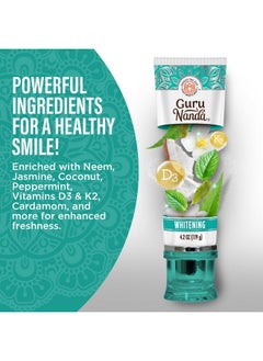 GuruNanda GuruNanda Hydroxyapatite Toothpaste, SLS & Fluoride Free, Whitening Toothpaste - Freshens Breath, Fights Plaque - Natural CocoMint Jasmine Neem, 4.2oz  - Image 3