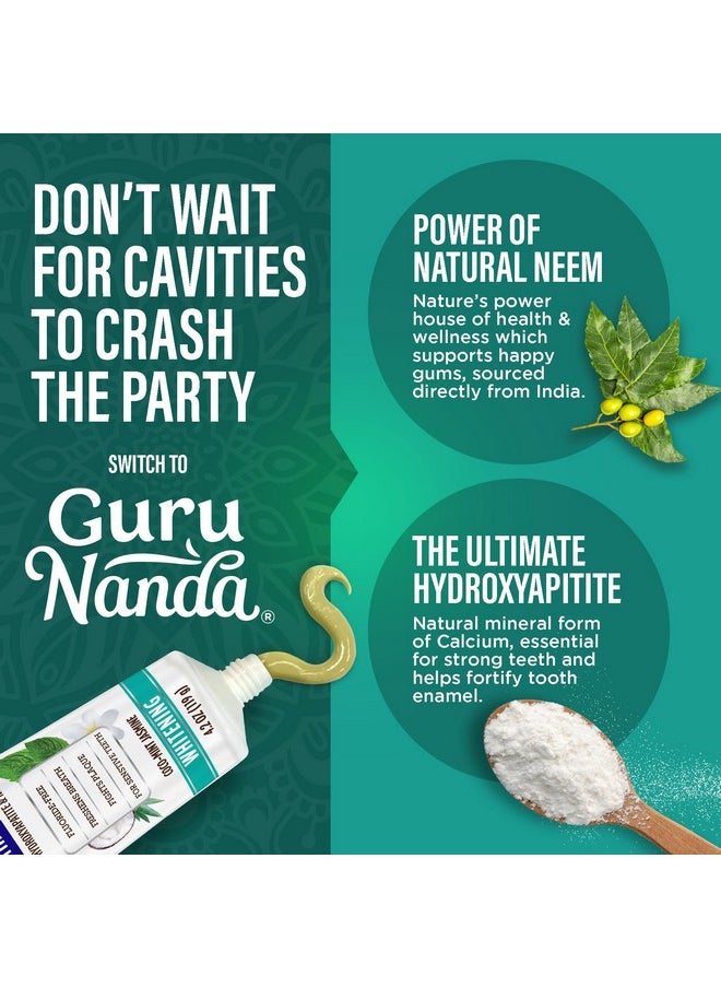 GuruNanda GuruNanda Hydroxyapatite Toothpaste, SLS & Fluoride Free, Whitening Toothpaste - Freshens Breath, Fights Plaque - Natural CocoMint Jasmine Neem, 4.2oz  - Image 2