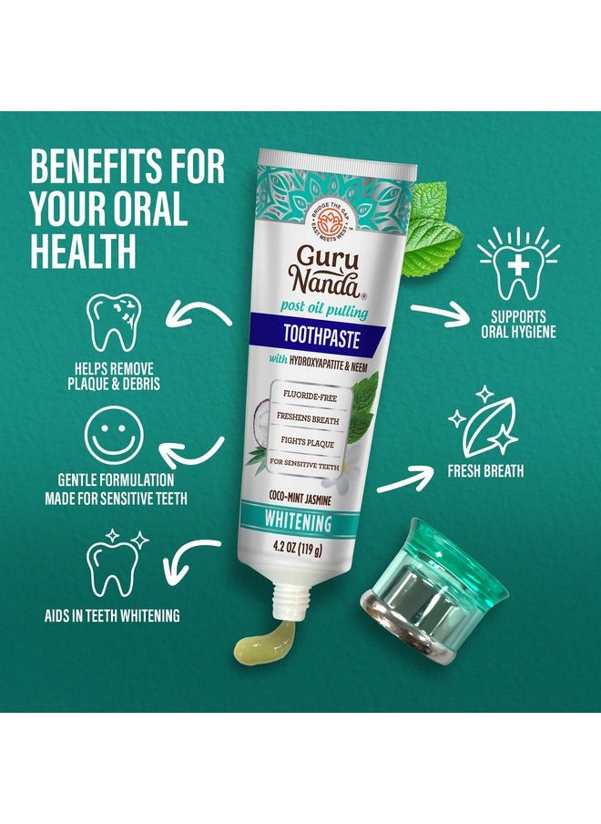 GuruNanda GuruNanda Hydroxyapatite Toothpaste, SLS & Fluoride Free, Whitening Toothpaste - Freshens Breath, Fights Plaque - Natural CocoMint Jasmine Neem, 4.2oz  - Image 4