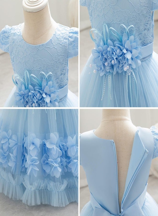 IBAKOM Baby Cap Sleeve Floral Lace 1st 2nd 3rd 4th 5t Birthday Outfits Toddler Girl Pageant Tea Party Formal Wedding Flower Girl Easter Dress First Communion Christening Ball Gown Sky Blue 3-4 Years - Image 4